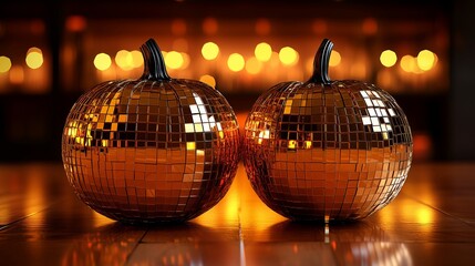 Reflective disco ball pumpkins made from shiny tiles, creating a glamorous centerpiece for Halloween parties and adding sparkle to any decor