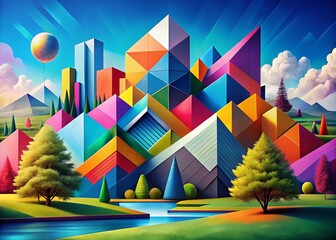 Abstract geometric shapes in vibrant colors creating a modern and dynamic visual composition