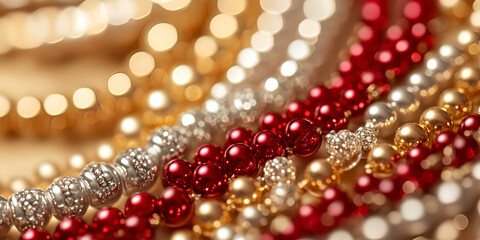 Elegant Jewelry Beads in Gold and Red Tones with Bokeh