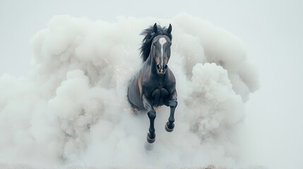 Wall Mural - Black Horse Running Through Smoke.