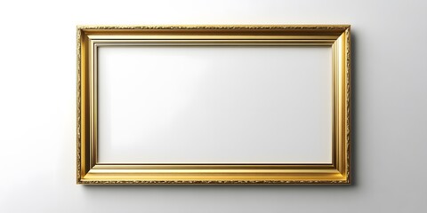 Wall Mural - An elegant gold picture frame on a white wall highlights minimalist design. The centered, studio-lit shot emphasizes a clean, modern aesthetic with soft shadows and subtle textures.