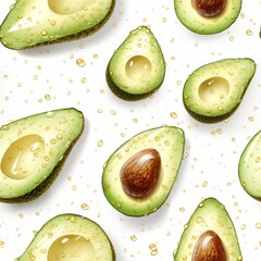 Seamless vector pattern featuring avocados on a clean white background for fresh design