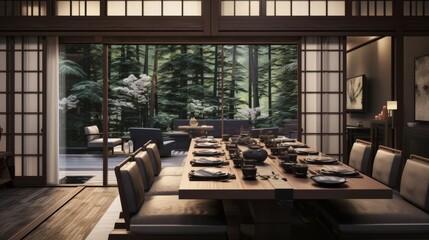 Poster - Embracing japanese minimalism  an interior design with tatami mats and natural elements