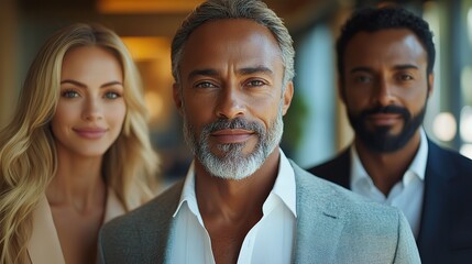 Wall Mural - a group of business people standing in an office looking at camera