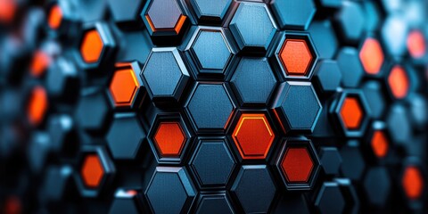 Poster - abstract pattern of interlocking hexagons in blue and orange