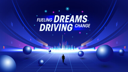 Wall Mural - Fueling Dreams, Driving Change: A Cutting-Edge Futuristic Background with 3D Elements and Dynamic Lines for High-End Technology Events