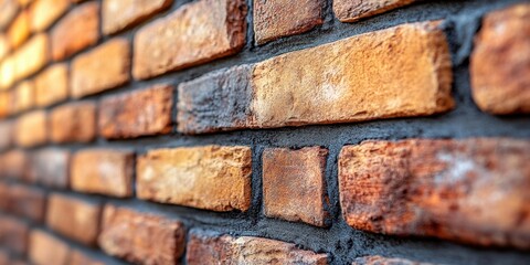 Aufkleber - A close-up view of a rustic brick wall with a subtle perspective shift, highlighting the intricate details of the bricks and mortar, capturing the essence of textured surfaces.