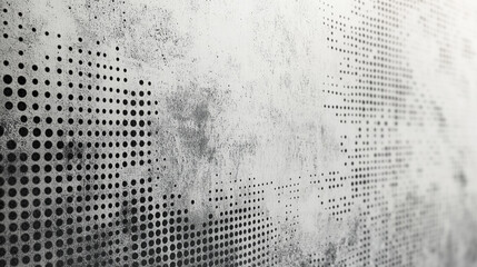 Sticker - Grunge Halftone Dot Matrix with Vintage Monochrome Texture on Concrete Surface