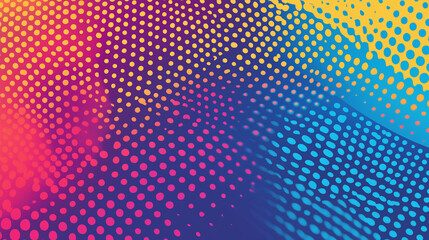 Sticker - Vibrant Halftone Gradient Pop Art Style Yellow Blue Magenta Background