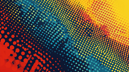 Poster - Bold Halftone Dot Pattern Yellow Red Blue Design in Pop Art Style