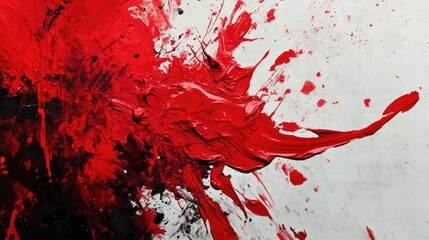 Poster - A bold abstract image featuring splashes of red paint on a canvas, illustrating creativity and the expressive nature of artistic endeavors.