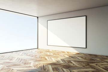 Wall Mural - Modern empty room with large window and blank frame on wall. 3D Rendering