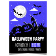 © hello_design - Halloween party scary poster with creepy pumpkins and flying bats against a full moon in the midnight darkness. Ready for web or to print vector banner or invitation to celebrate the All Saints' Day.