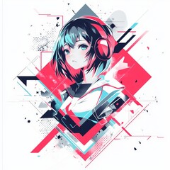 Geometric shapes in anime cartoon cool tone e-commerce images.  The geometric designs are eye-catching.  The anime style brings a sense of fun and creativity.It's a combination of art and commerce.