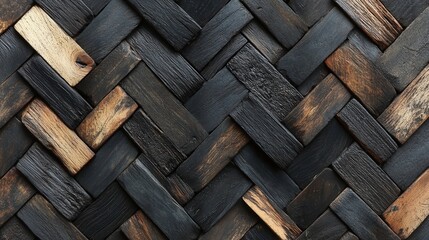 Poster - A herringbone pattern crafted from dark and light wood strips, showcasing the unique texture and grain of the wood.