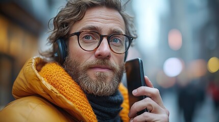 Wall Mural - frustrated hipster businessman with smartphone in the city making a phone call