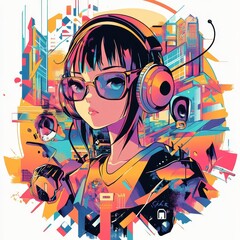 Geometric shapes in anime cartoon cool tone e-commerce images.  The geometric designs are eye-catching.  The anime style brings a sense of fun and creativity.It's a combination of art and commerce.