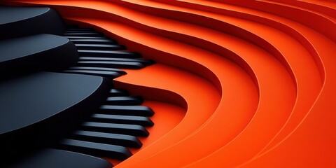 Aufkleber - Abstract Background with Black Piano Keys and Orange Curved Layers