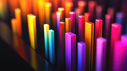 Poster - A colorful 3D bar graph displaying data trends with vibrant segments, set against a sleek black background, emphasizing modern data visualization techniques.