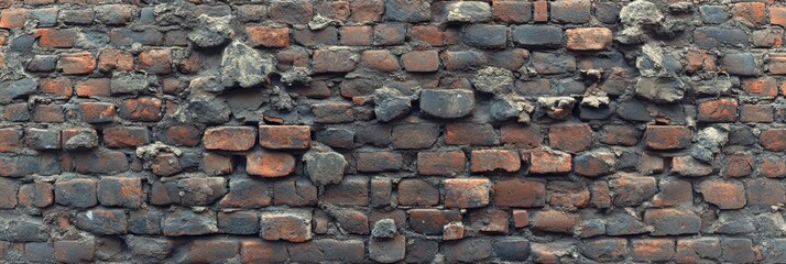 Aufkleber - A weathered brick wall, with uneven mortar and chipped bricks, showing the passage of time and the elements