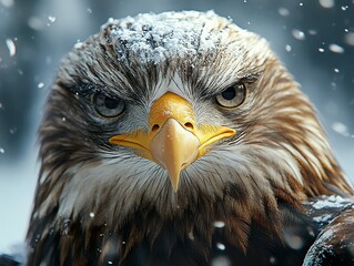 Sticker - Majestic Eagle in Winter Snow - A Close-Up Portrait