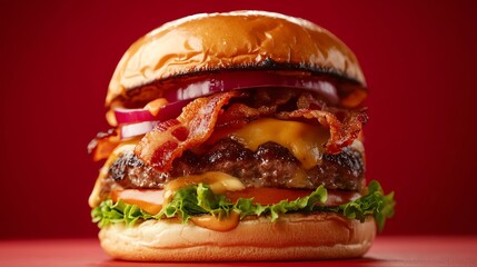 Canvas Print - A cheeseburger with bacon and onion.