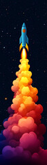 Wall Mural - a colorful rocket is flying through the sky, leaving a trail of smoke behind it. concept of exciteme
