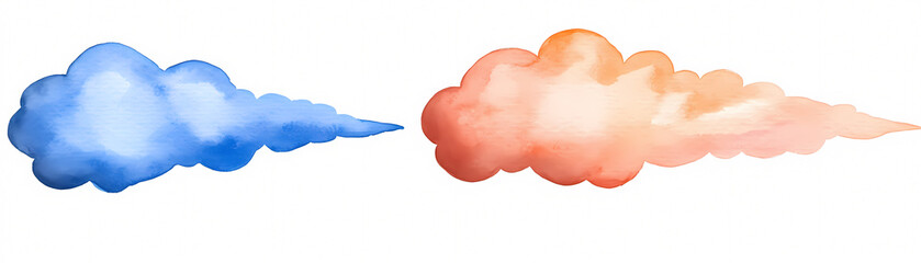 Two clouds with blue and orange colors. The blue cloud is on the left and the orange cloud is on the right