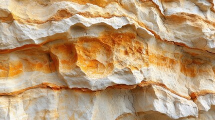 Aufkleber - A close-up of an eroded rock face revealing layers of sedimentary rock with contrasting shades of white and orange, showcasing the intricate patterns formed by weathering and time.