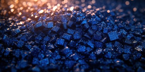 Poster - A Close-Up View of a Dense Accumulation of Tiny Blue Cubes, Reflecting Light with a Subtle Sparkle