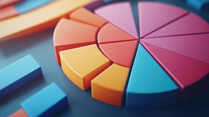 Poster - A dynamic 3D pie chart illustrating market share distribution, with segments rising and falling, symbolizing changes in financial data.