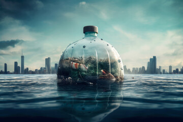 Poster - Earth floating with plastic danger for environment