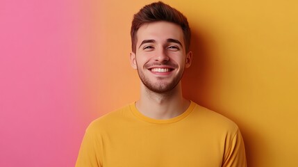 Canvas Print - A young man with a beard smiles brightly at the camera.