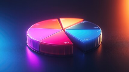 Poster - A glowing 3D pie chart with financial labels showing investment diversification, with each segment representing different asset allocations.