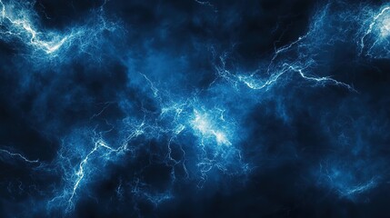 Poster - Abstract dark blue and white lightning in dark clouds 