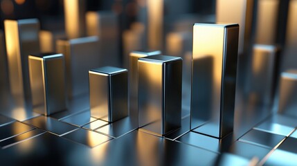 Poster - A metallic 3D bar chart showcasing financial data, with bars of varying heights, symbolizing different investment returns over time.