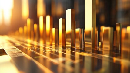 Poster - A metallic 3D bar chart showcasing financial data, with bars of varying heights, symbolizing different investment returns over time.