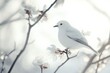 © StockUp - A white bird perched on a blossoming branch with a serene and soft snowy backdrop, creating a calm scene.