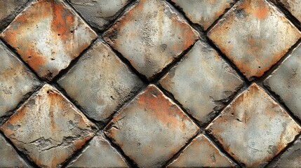 Poster - A weathered stone wall with a diamond pattern and a rustic appeal, highlighting the natural beauty of age and time