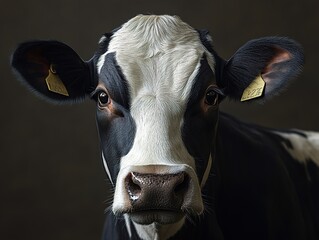 Poster - Close Up Portrait of a Black and White Cow