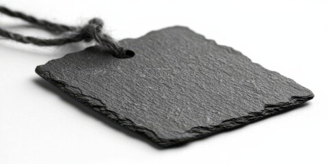 Poster - A square slate tag with a rough, textured surface and a hole for string, perfect for adding a rustic touch to any project.