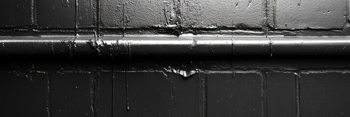 Poster - A close-up shot of a black painted surface with a horizontal seam, showcasing the drips and imperfections of the paint
