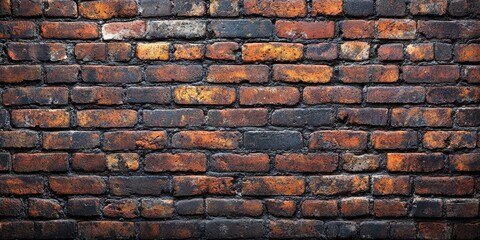 Poster - A weathered brick wall, with dark patches of soot, showcases the enduring strength of this building material