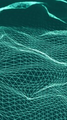 Aufkleber - Cyberspace with hills and grid. Animation. 3D space with cyber relief from grid. Disappearing grid on 3d relief. Animation with relief for game worlds