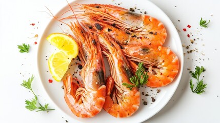 Wall Mural - Grilled shrimps on plate on transparent background