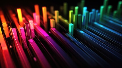 Poster - A stunning 3D financial graph showcasing rising trends in vibrant colors, set against a sleek dark background, emphasizing the dynamic nature of the stock market.