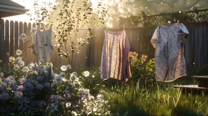 Poster - Clothesline in a Garden