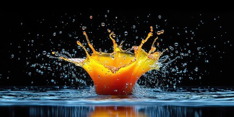 Aufkleber - A vibrant splash of liquid, creating a crown-like form as it collides with the surface, surrounded by a flurry of droplets against a dark backdrop