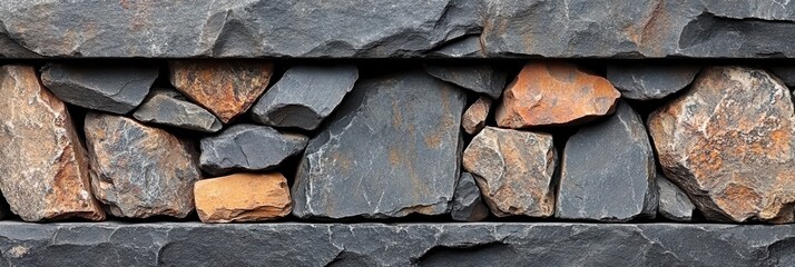 Poster - A seamless pattern of weathered stone blocks stacked in an irregular pattern, showcasing the natural beauty of rugged textures and contrasting shades