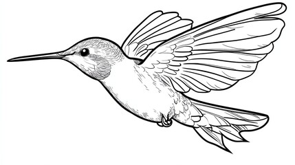 Sticker - A black and white line art drawing of a hummingbird.